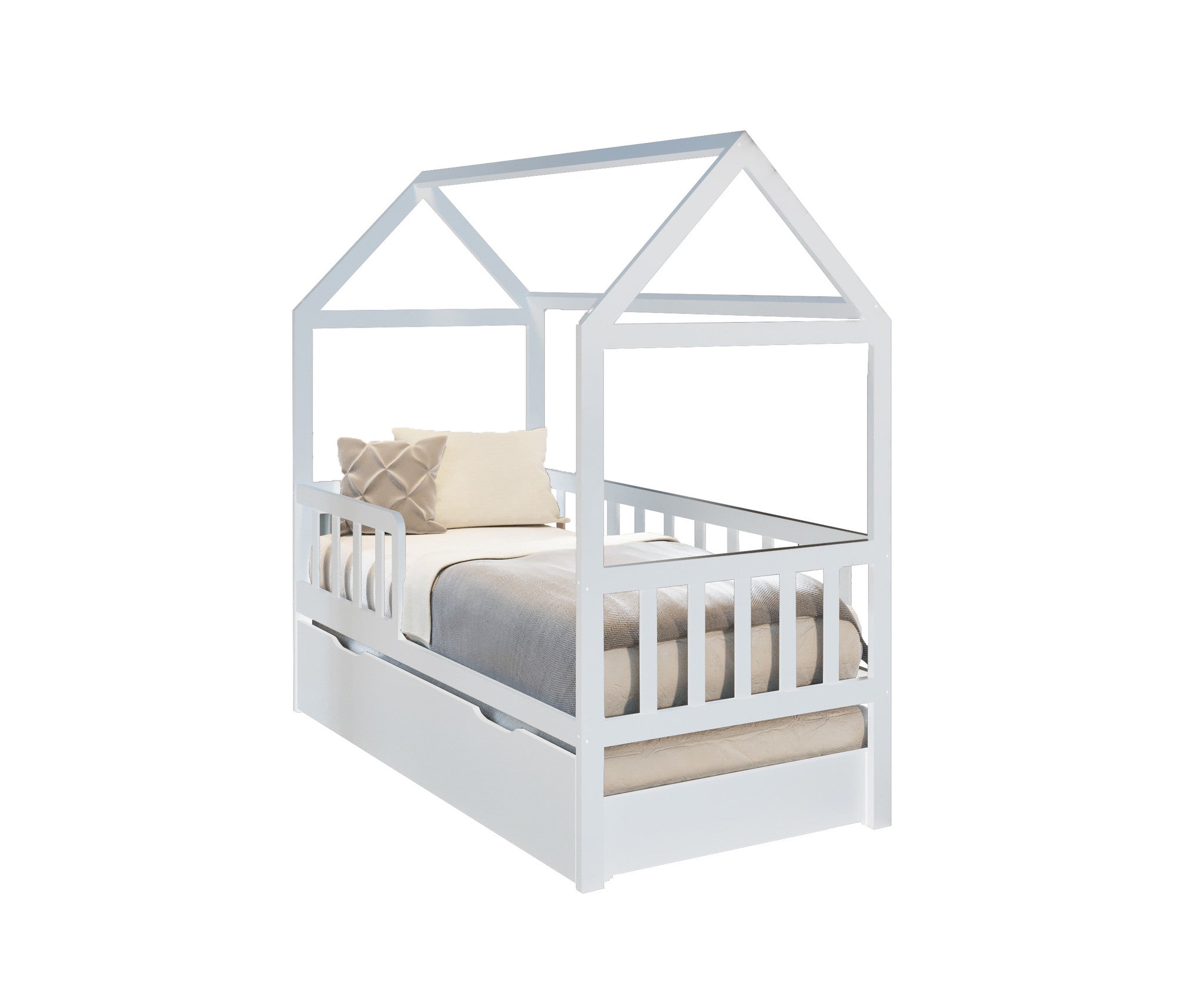 Cama infantil tipo casa 160 x 80 cm com gaveta e cama extra branca