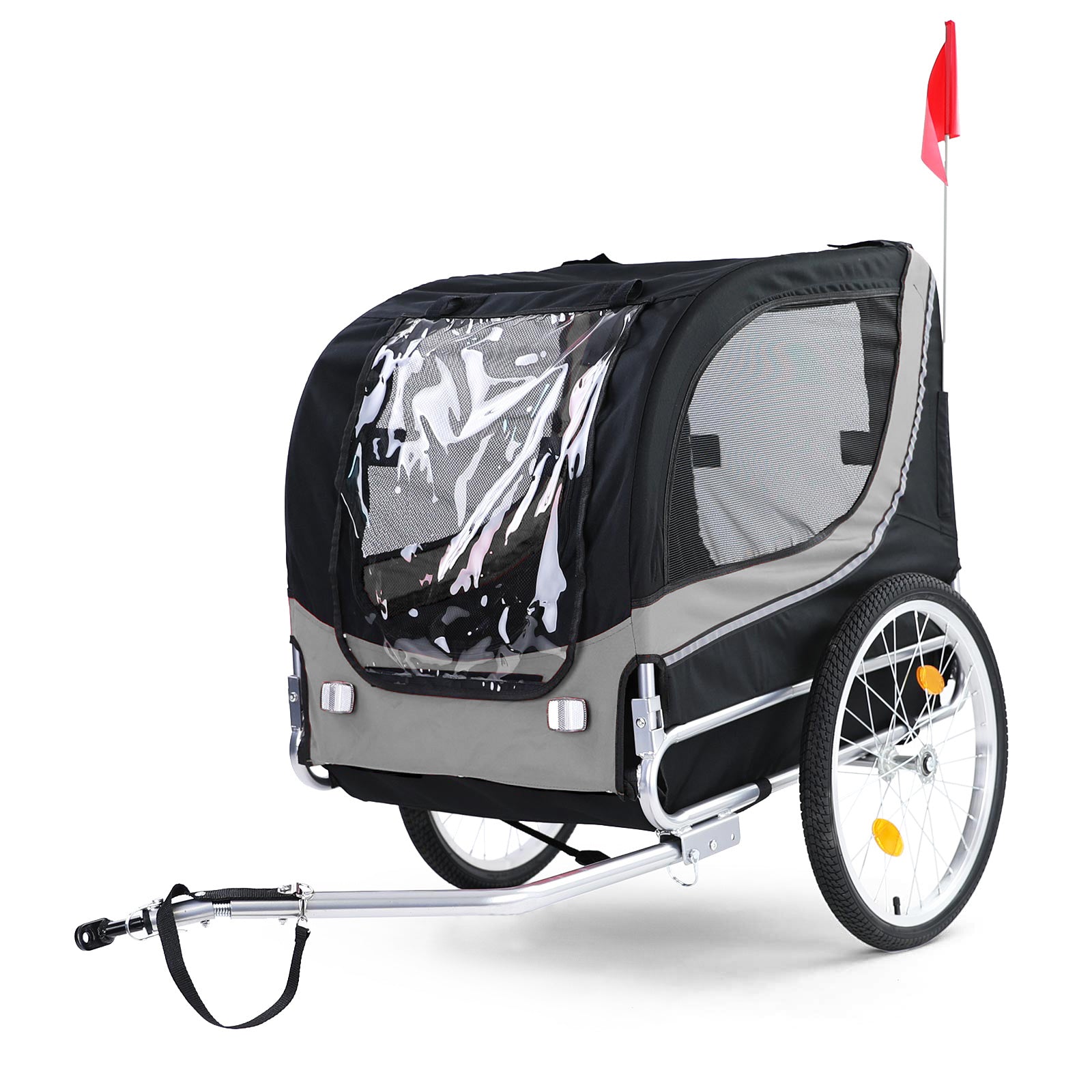 Reboque para bicicleta dobrável para cães até 40 kg cinzento e preto