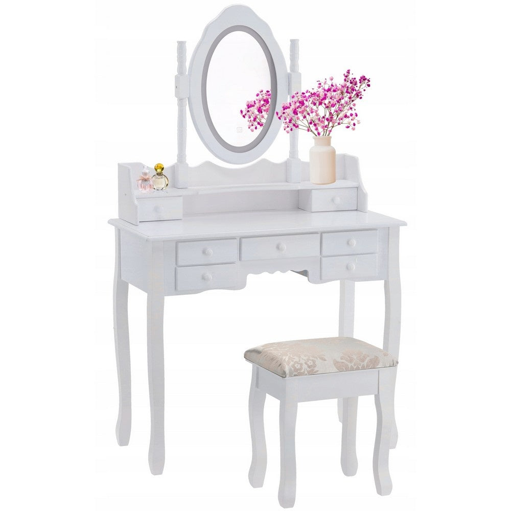 Toucador com espelho, iluminação e banco 90 x 40 x 146 cm branco