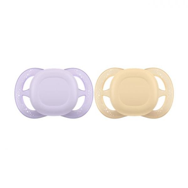 Philips Avent 2 Chupetas Tetina Simétrica Silicone Ultra Start Lilás/amarelo 0-2M