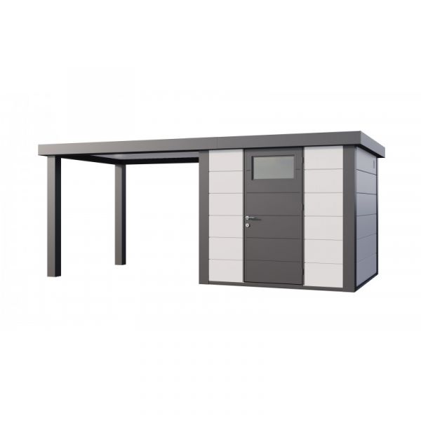 Telluria Abrigo de Jardim Metálico NH4 com Apoio Aberto Grande à Esquerda Branco (238 x 238) + (284 x 238) Aço Galvanizado