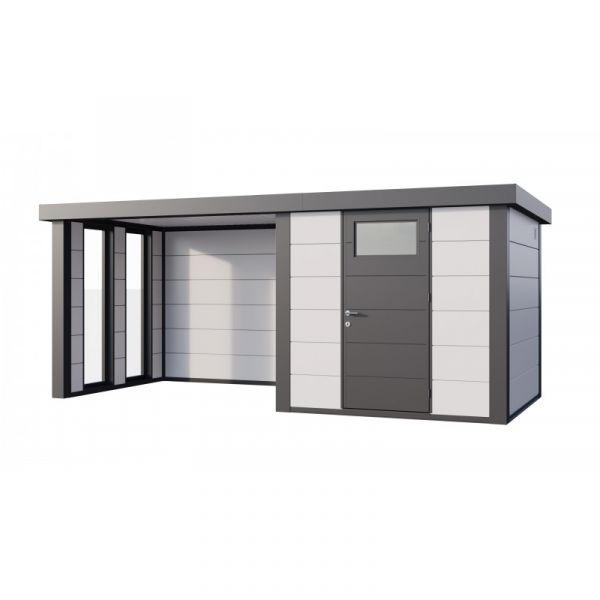 Telluria Abrigo de Jardim Metálico NH4 com Apoio e Janelas à Esquerda Branco (238 x 238) + (284 x 238) Aço Galvanizado