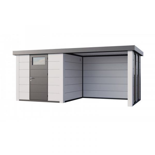 Telluria Abrigo de Jardim Metálico NH4 com Apoio e Janelas à Direita Branco / Branco (238 x 238) + (284 x 238) Aço Galvanizado