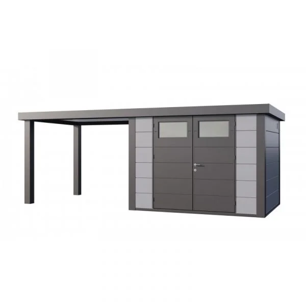 Telluria Abrigo de Jardim Metálico NH7 com Apoio Aberto Grande à Esquerda Cinza Claro (298 x 238) + (284 x 238) Aço Galvanizado