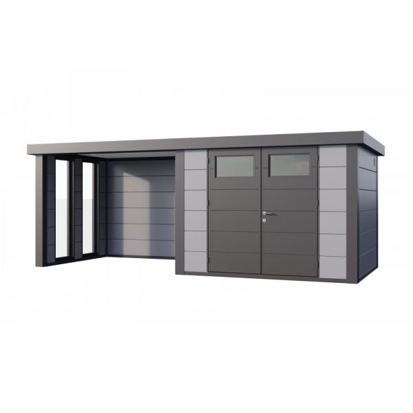 Telluria Abrigo de Jardim Metálico NH7 com Apoio e Janelas à Esquerda Cinza Claro (298 x 238) + (284 x 238) Aço Galvanizado