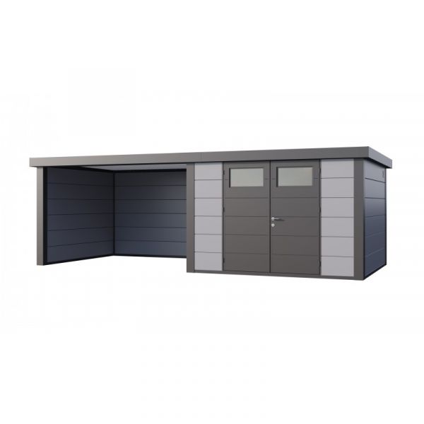 Telluria Abrigo de Jardim Metálico NH8 com Apoio Grande à Esquerda Cinza Claro (298 x 298) + (344 x 298) Aço Galvanizado