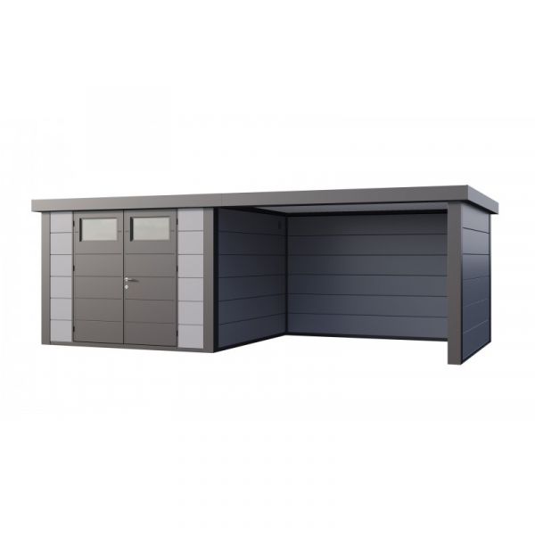 Telluria Abrigo de Jardim Metálico NH8 com Apoio Grande à Direita Cinza Claro (298 x 298) + (344 x 298) Aço Galvanizado