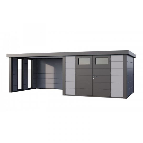 Telluria Abrigo de Jardim Metálico NH8 com Apoio Grande e Janelas à Esquerda Cinza Claro (298 x 298) + (344 x 298) Aço Galvanizado