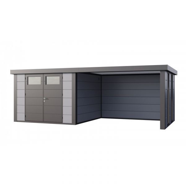 Telluria Abrigo de Jardim Metálico NH8 com Apoio Grande e Janelas à Direita Cinza Claro (298 x 298) + (344 x 298) Aço Galvanizado