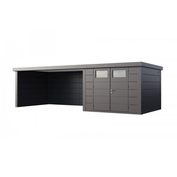 Telluria Abrigo de Jardim Metálico NH8 com Apoio Xl à Esquerda Antracite (298 x 298) + (464 x 298) Aço Galvanizado
