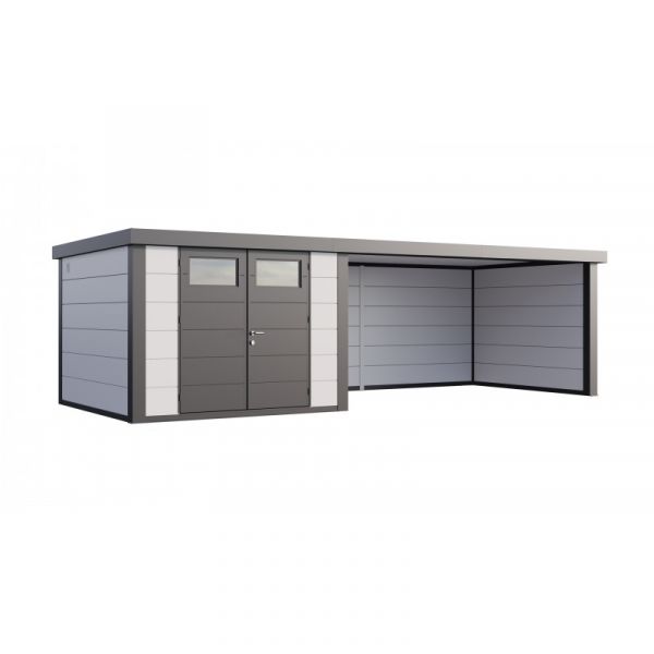 Telluria Abrigo de Jardim Metálico NH8 com Apoio Xl à Direita Branco (298 x 298) + (464 x 298) Aço Galvanizado