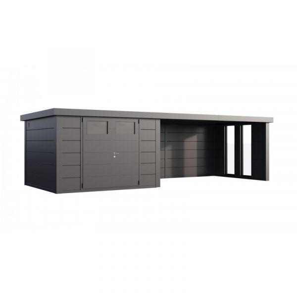 Telluria Abrigo de Jardim Metálico NH8 com Apoio Xl e Janelas à Direita Antracite (298 x 298) + (464 x 298) Aço Galvanizado