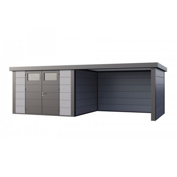 Telluria Abrigo de Jardim Metálico NH9 com Apoio Grande à Direita Cinza Claro (328 x 298) + (344 x 298) Aço Galvanizado