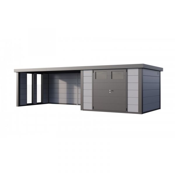 Telluria Abrigo de Jardim Metálico NH9 com Apoio Xl à Esquerda Cinza Claro (328 x 298) + (464 x 298) Aço Galvanizado