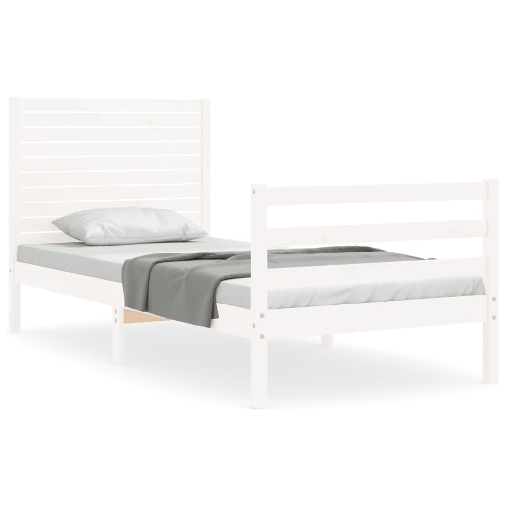 vidaXL Estrutura cama de solteiro c/ cabeceira madeira maciça branco