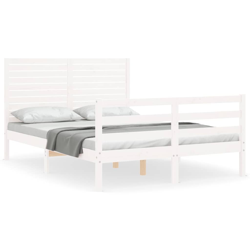 vidaXL Estrutura de cama com cabeceira 140x200cm madeira maciça branco