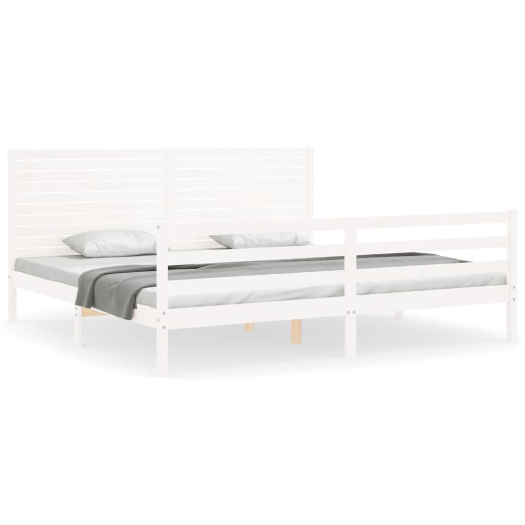vidaXL Estrutura de cama com cabeceira 200x200cm madeira maciça branco
