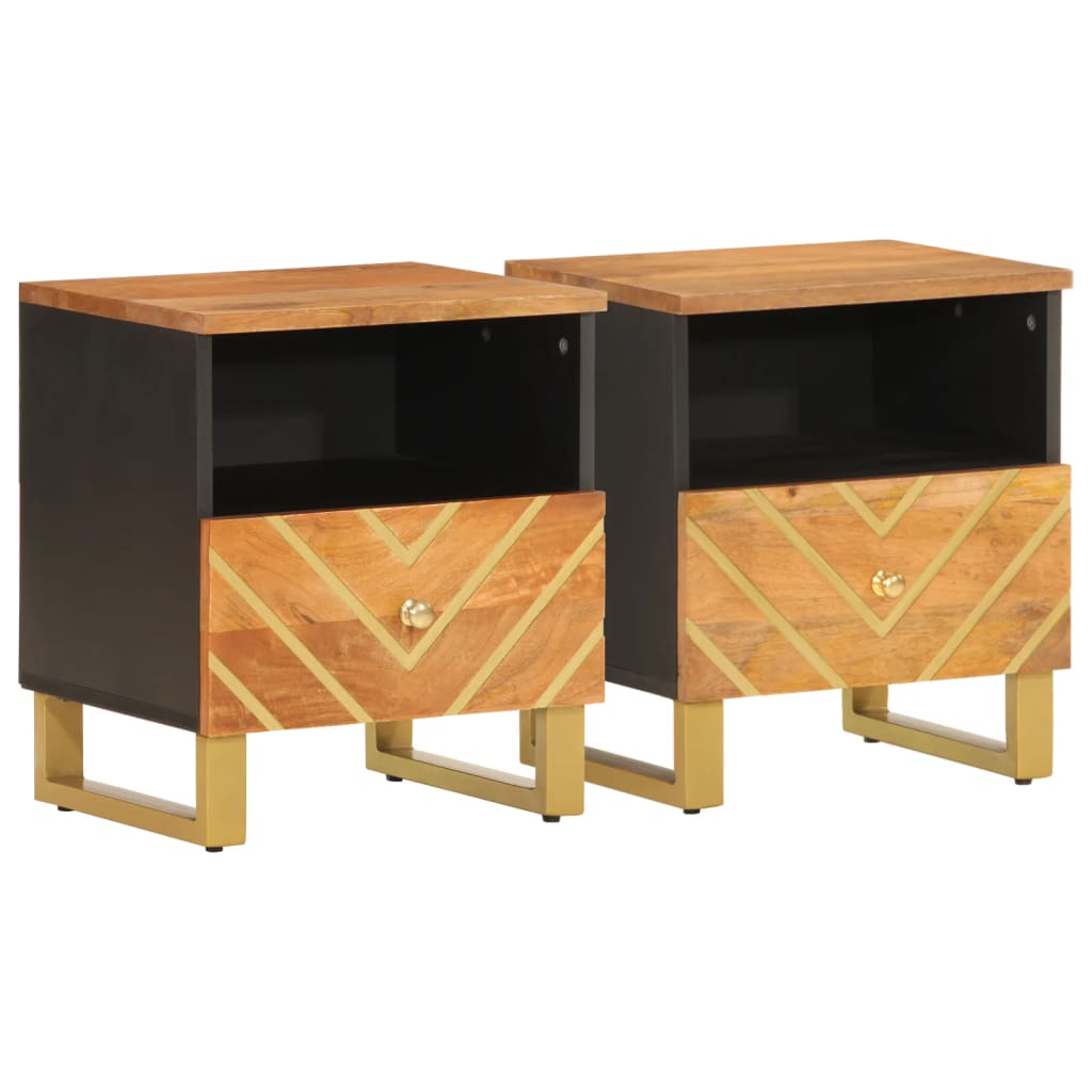 vidaXL Mesas de cabeceira 2 pcs mangueira maciça castanho e preto