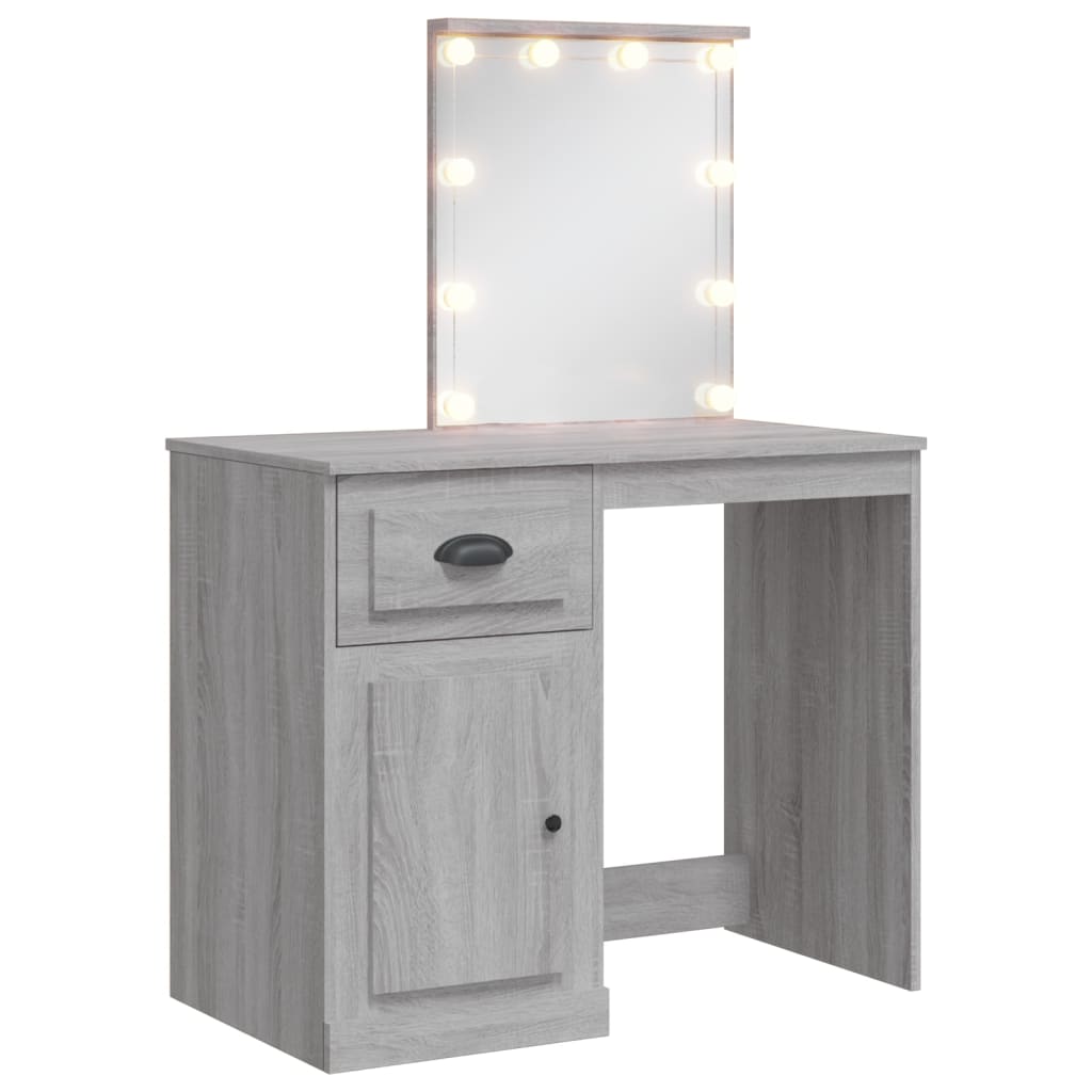 vidaXL Toucador com luzes LED 90x42x132,5 cm cinzento sonoma