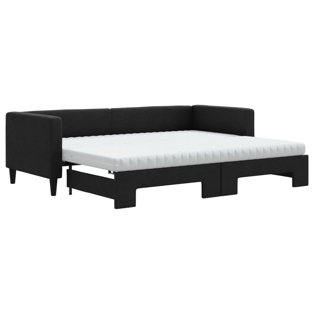 vidaXL Sofá-cama com gavetão e colchões 80x200 cm tecido preto