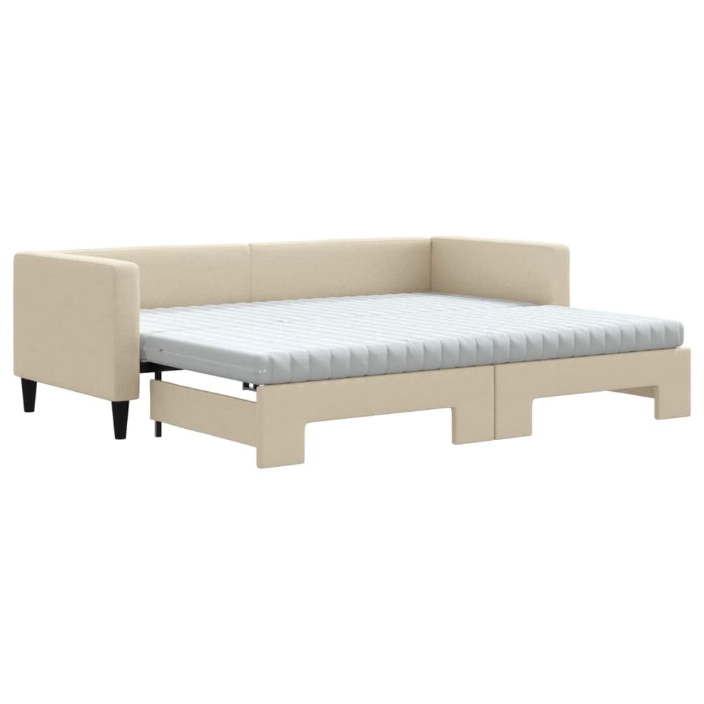vidaXL Sofá-cama c/ gavetão e colchões 80x200 cm tecido cor creme