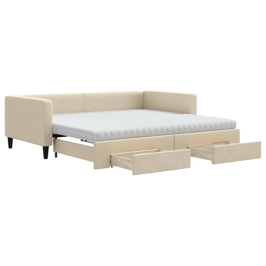 vidaXL Sofá-cama com gavetão e gavetas 100x200 cm tecido cor creme