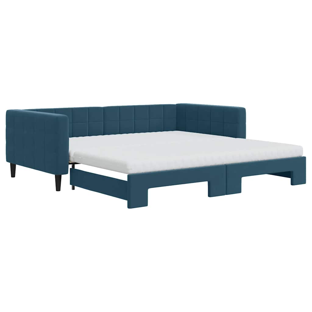 vidaXL Sofá-cama com gavetão e colchões 100x200 cm veludo azul