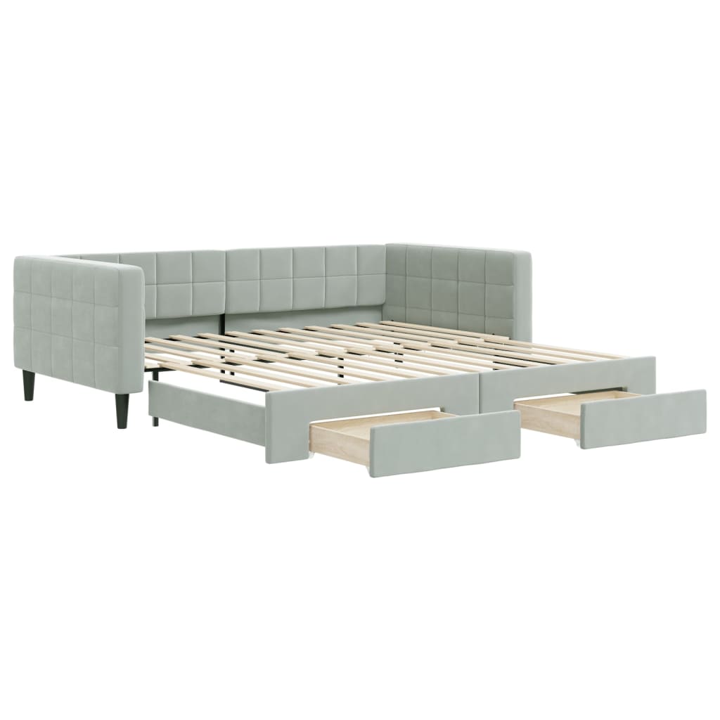 vidaXL Sofá-cama c/ gavetão e gavetas 100x200 cm veludo cinzento-claro
