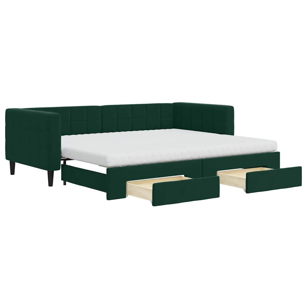 vidaXL Sofá-cama c/ gavetão e gavetas 90x200 cm veludo verde-escuro