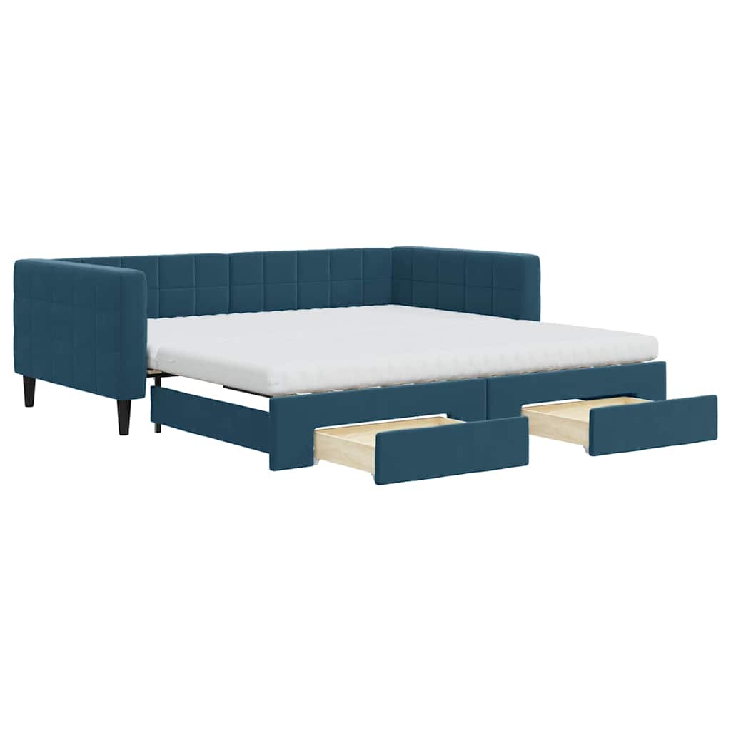vidaXL Sofá-cama com gavetão e gavetas 100x200 cm veludo azul