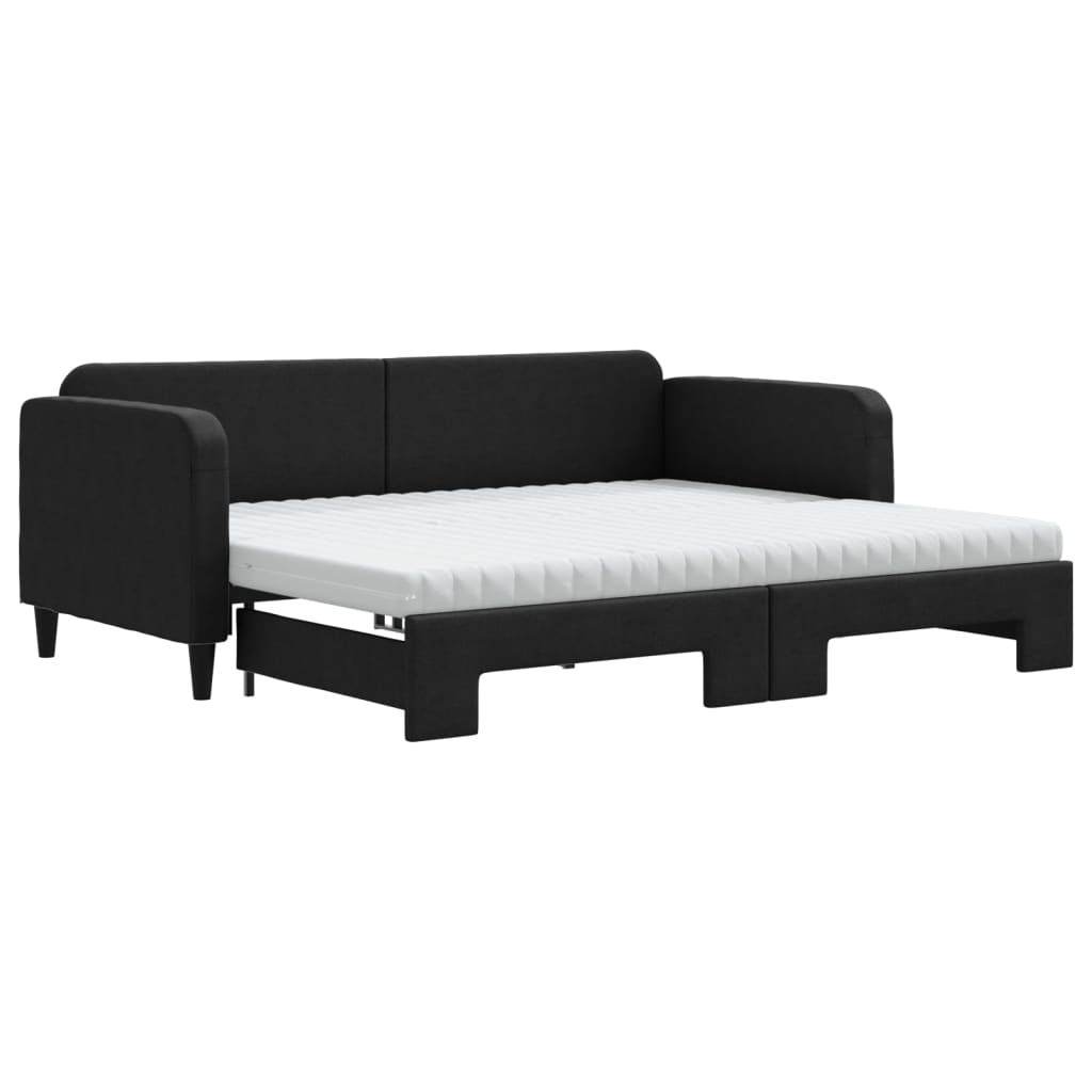 vidaXL Sofá-cama com gavetão e colchões 90x200 cm tecido preto