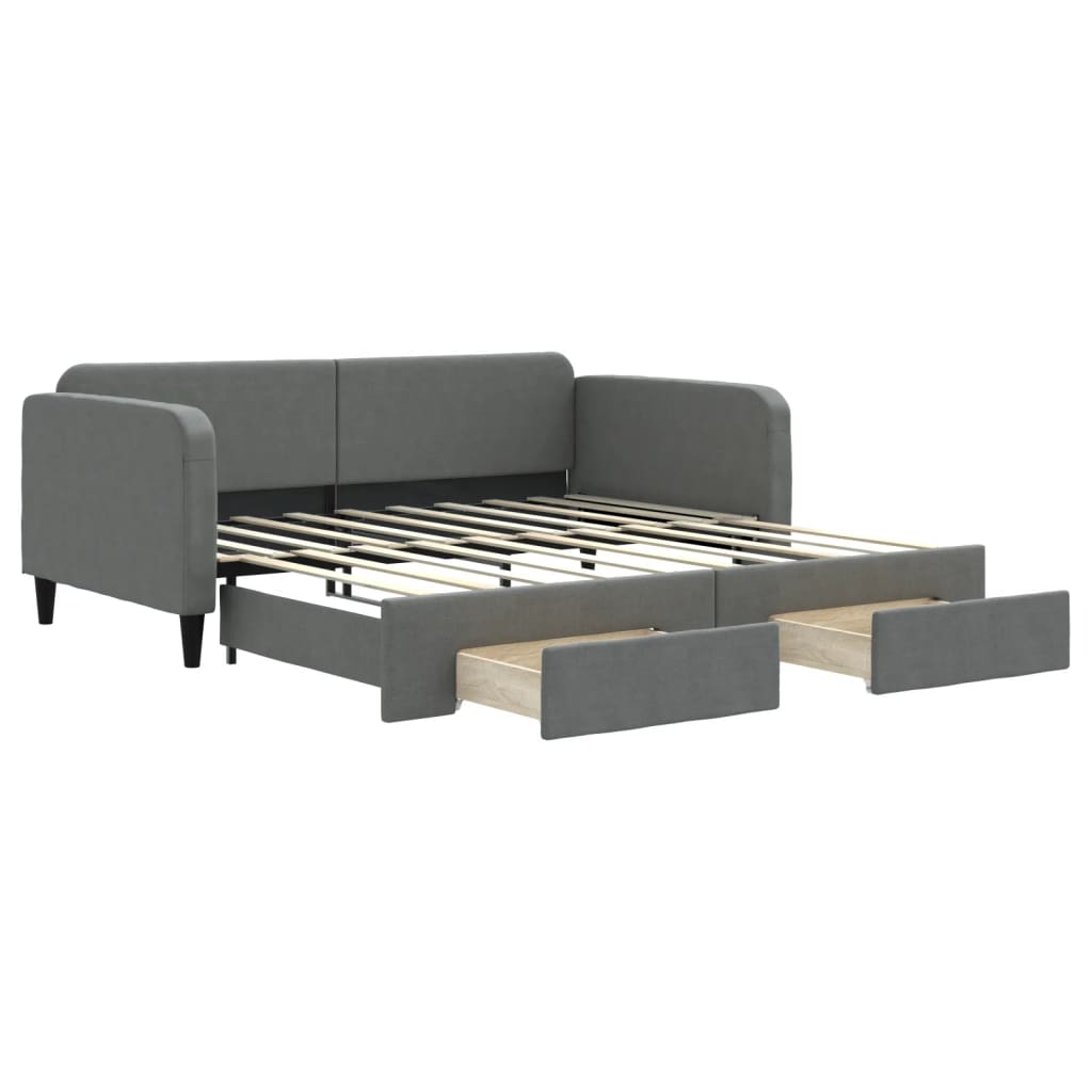 vidaXL Sofá-cama c/ gavetão e gavetas 90x190 cm tecido cinzento-escuro