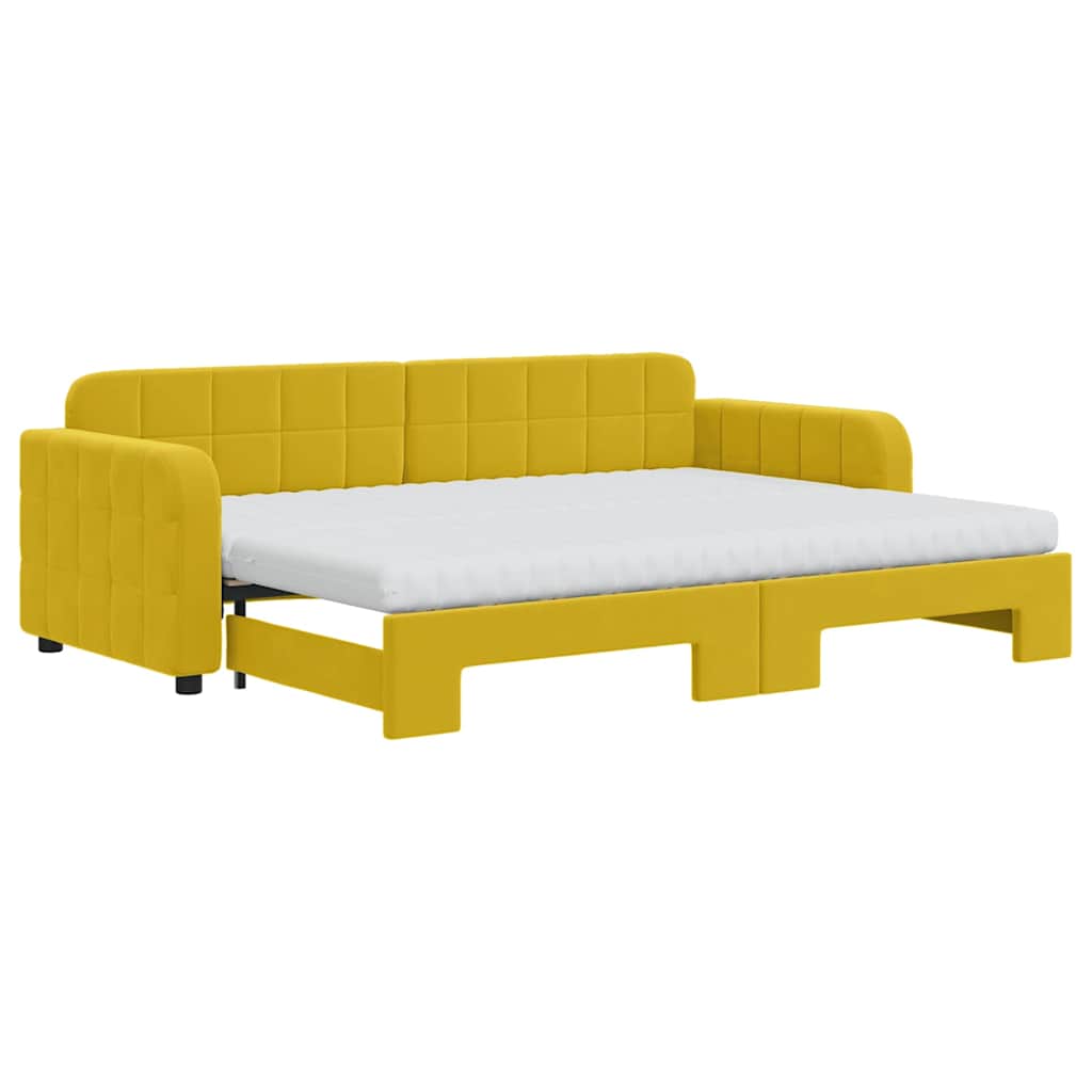 vidaXL Sofá-cama com gavetão e colchões 80x200 cm veludo amarelo