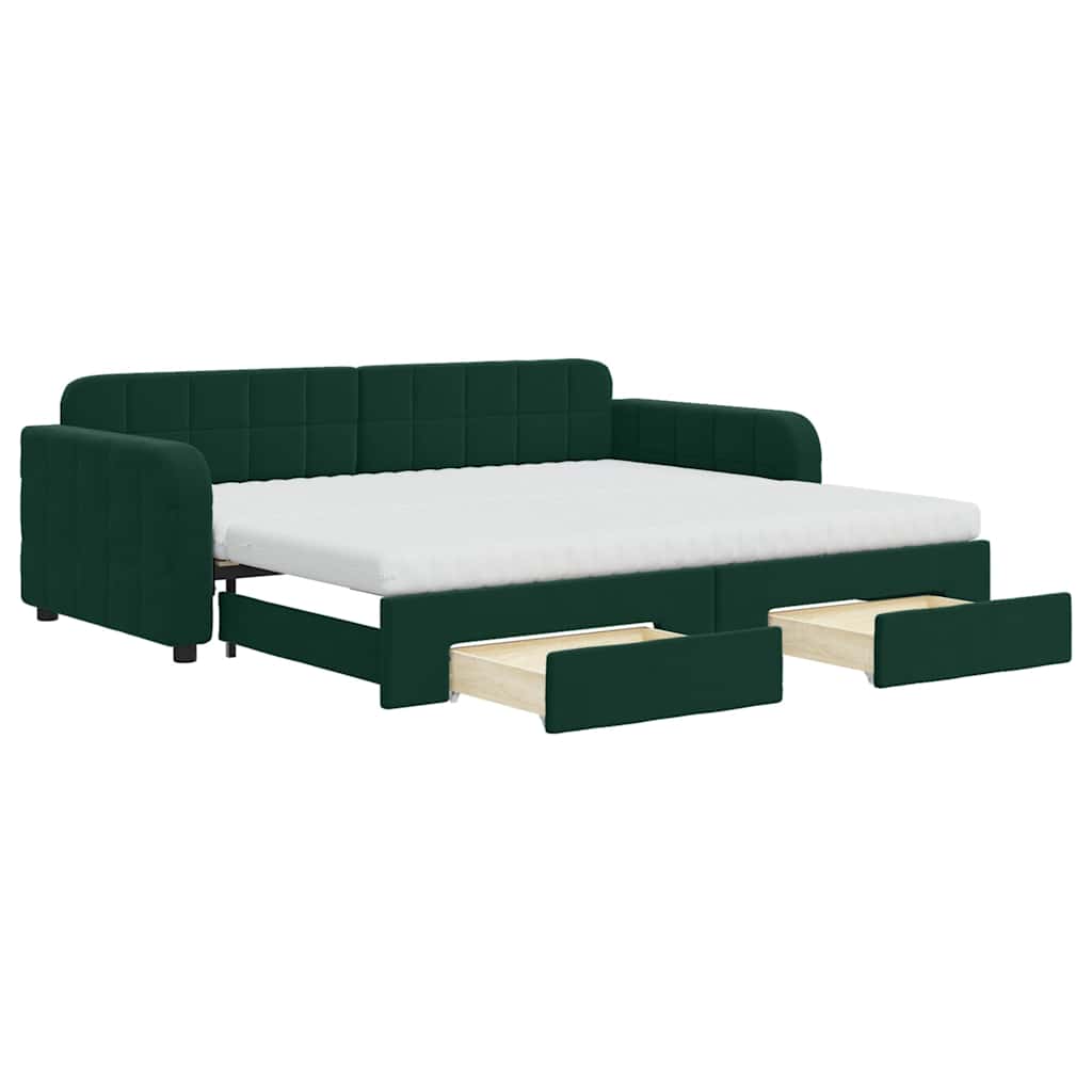 vidaXL Sofá-cama c/ gavetão e gavetas 90x200 cm veludo verde-escuro