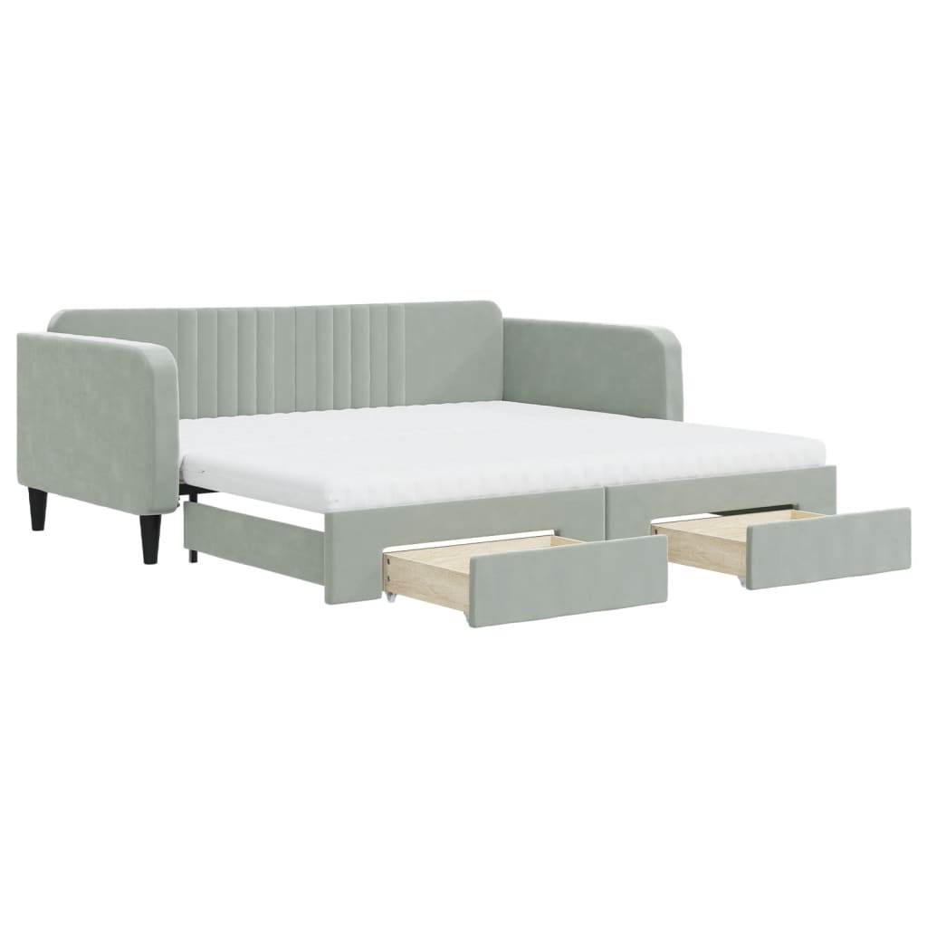 vidaXL Sofá-cama c/ gavetão e gavetas 100x200 cm veludo cinzento-claro