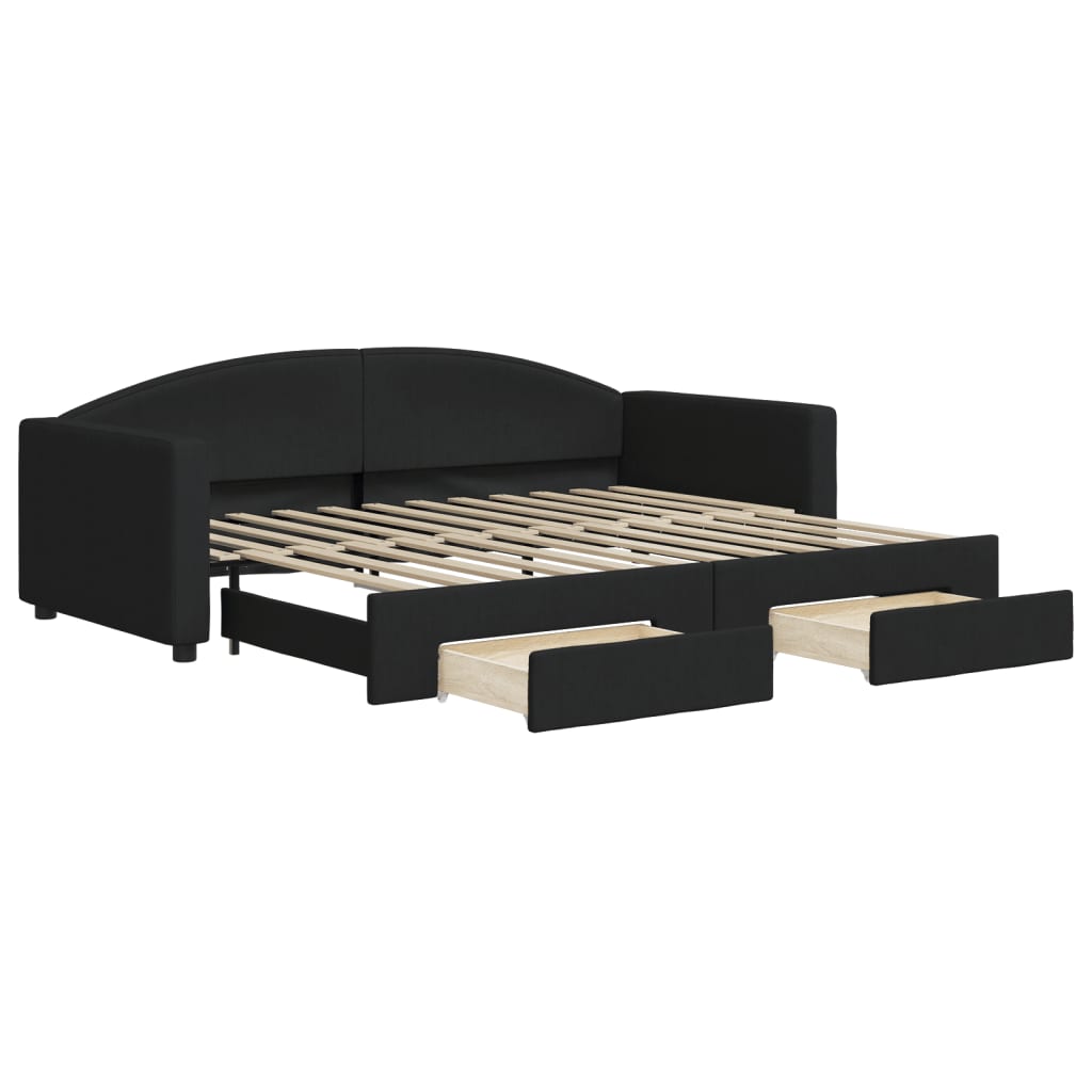 vidaXL Sofá-cama com gavetão e gavetas 90x200 cm tecido preto