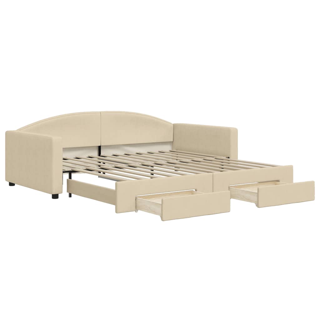 vidaXL Sofá-cama com gavetão e gavetas 100x200 cm tecido cor creme
