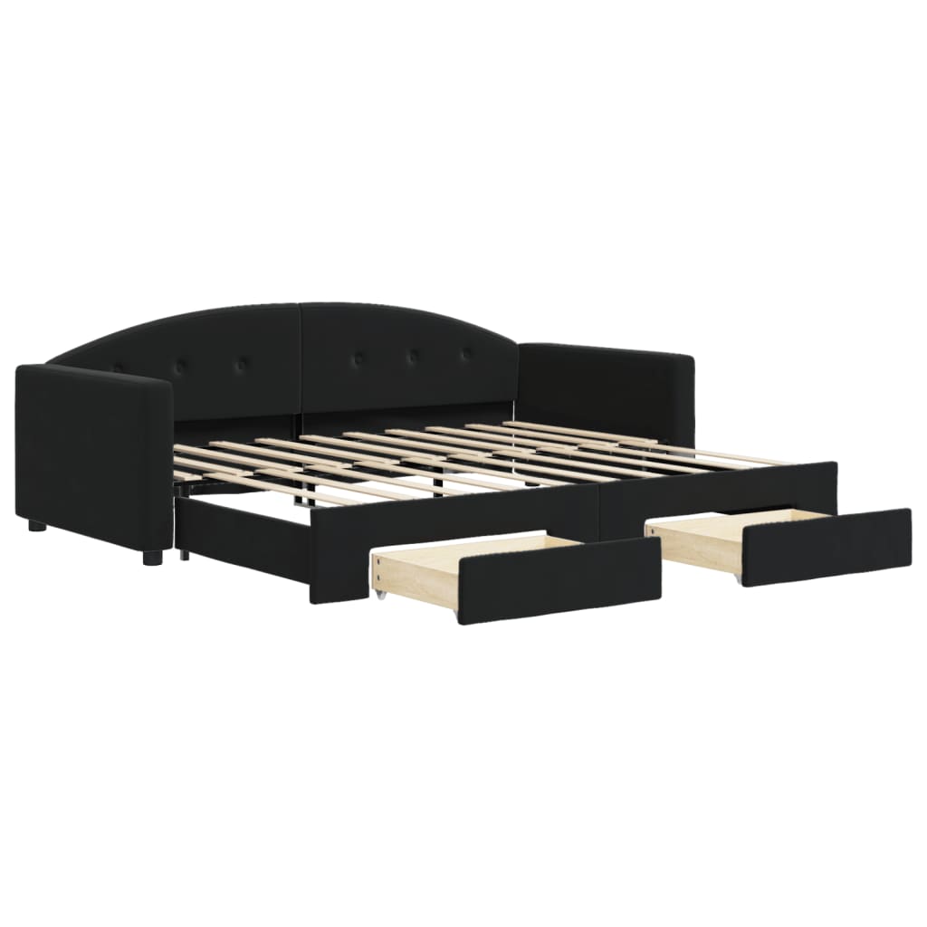vidaXL Sofá-cama com gavetão e gavetas 90x190 cm veludo preto