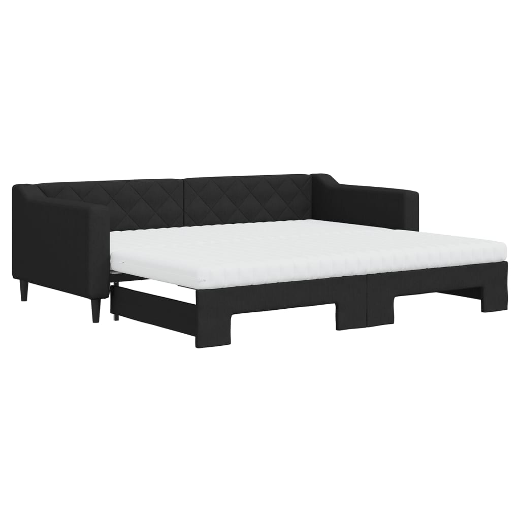 vidaXL Sofá-cama com gavetão e colchões 90x200 cm tecido preto