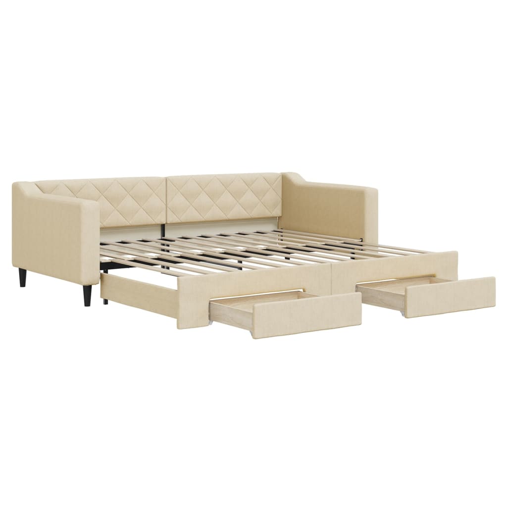 vidaXL Sofá-cama com gavetão e gavetas 90x200 cm tecido cor creme
