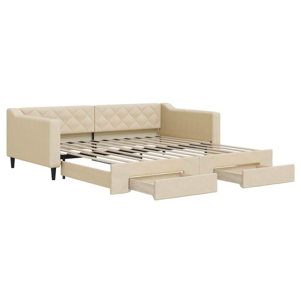 vidaXL Sofá-cama com gavetão e gavetas 100x200 cm tecido cor creme