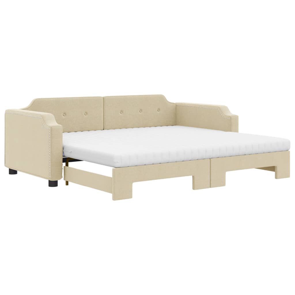 vidaXL Sofá-cama c/ gavetão e colchões 90x200 cm tecido cor creme