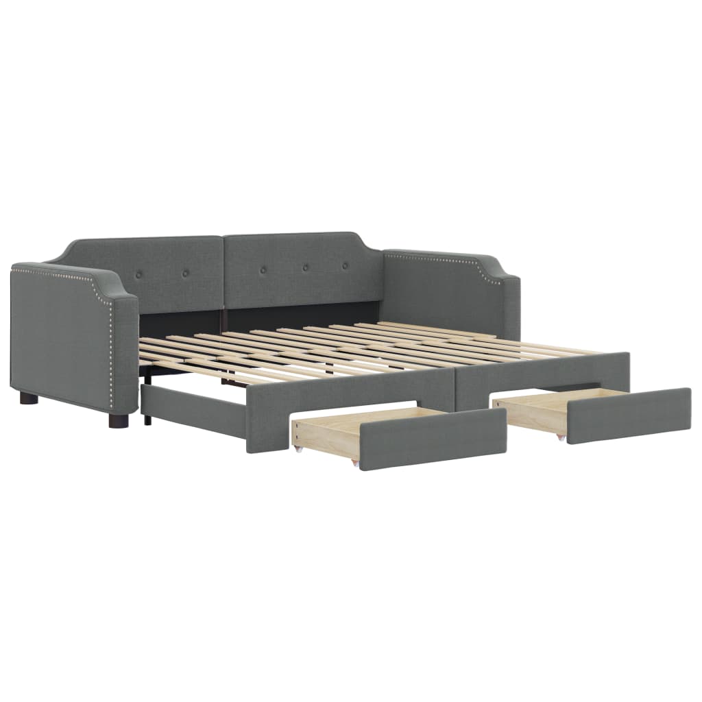 vidaXL Sofá-cama c/ gavetão e gavetas 90x190 cm tecido cinzento-escuro