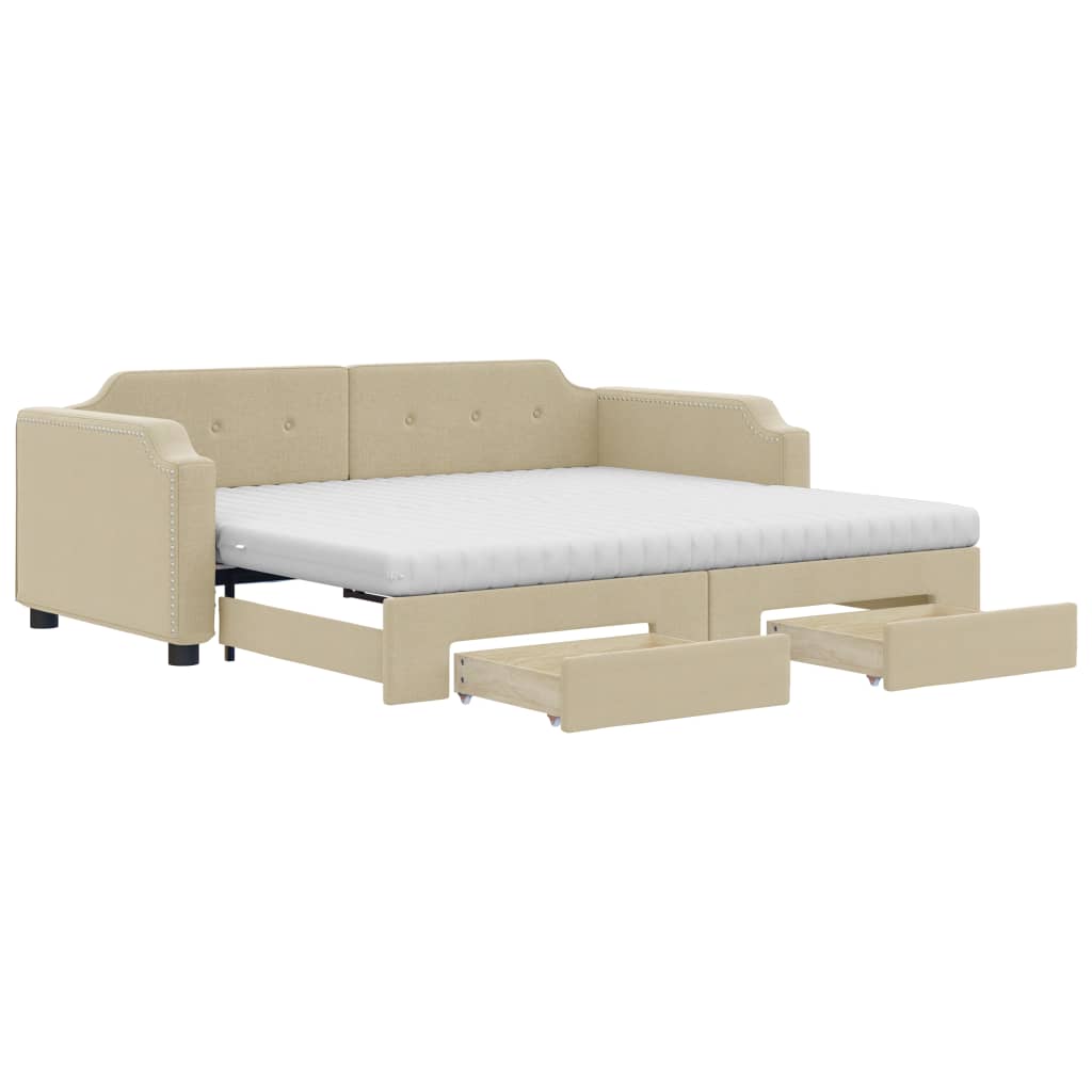 vidaXL Sofá-cama com gavetão e gavetas 90x200 cm tecido cor creme