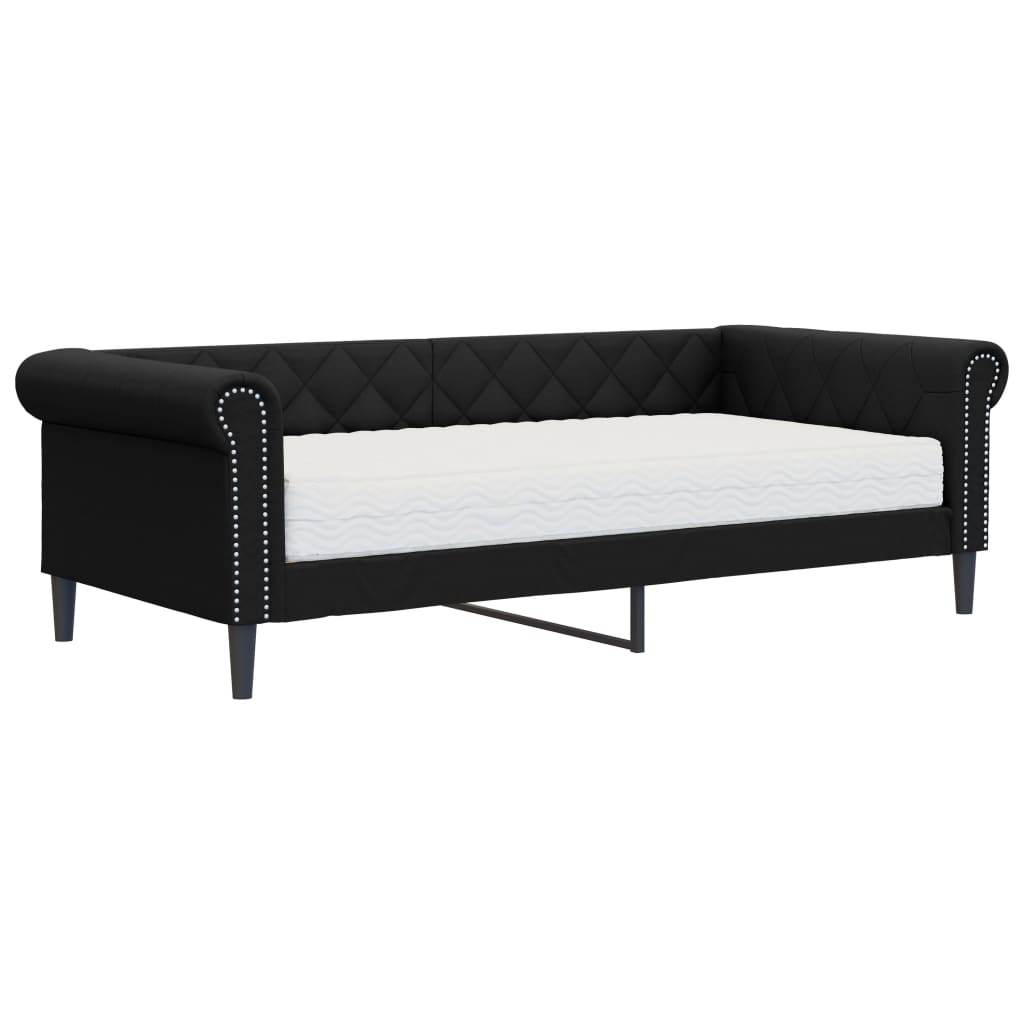 vidaXL Sofá-cama com colchão 90x200 cm couro artificial preto