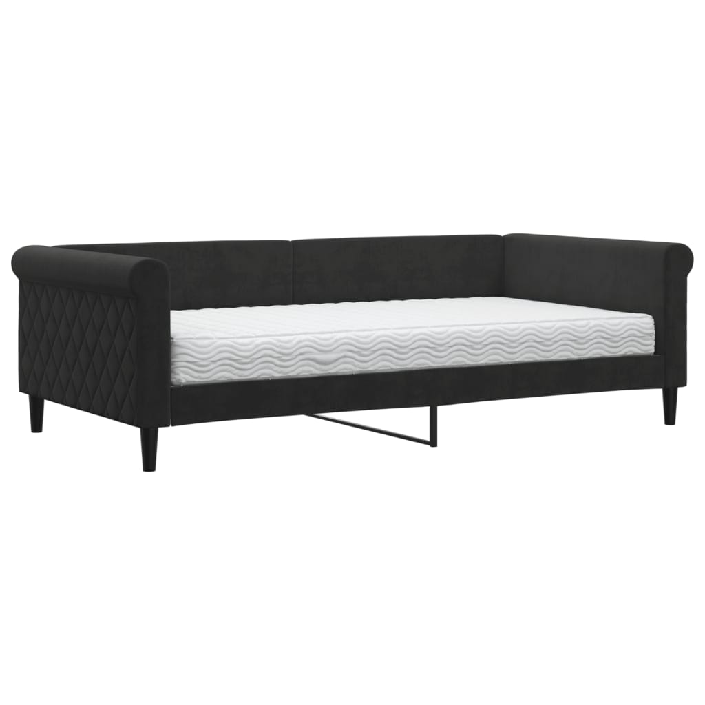 vidaXL Sofá-cama com colchão 100x200 cm veludo preto