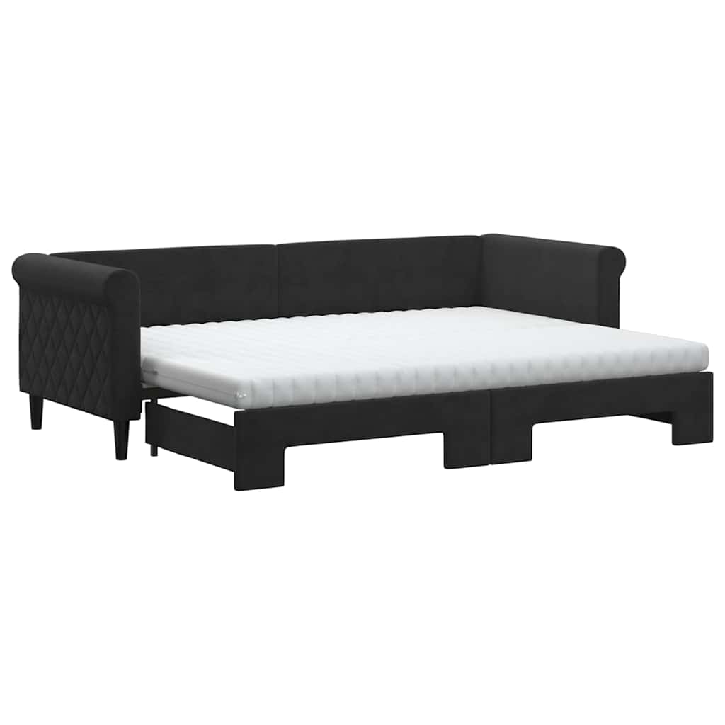 vidaXL Sofá-cama com gavetão e colchões 80x200 cm veludo preto