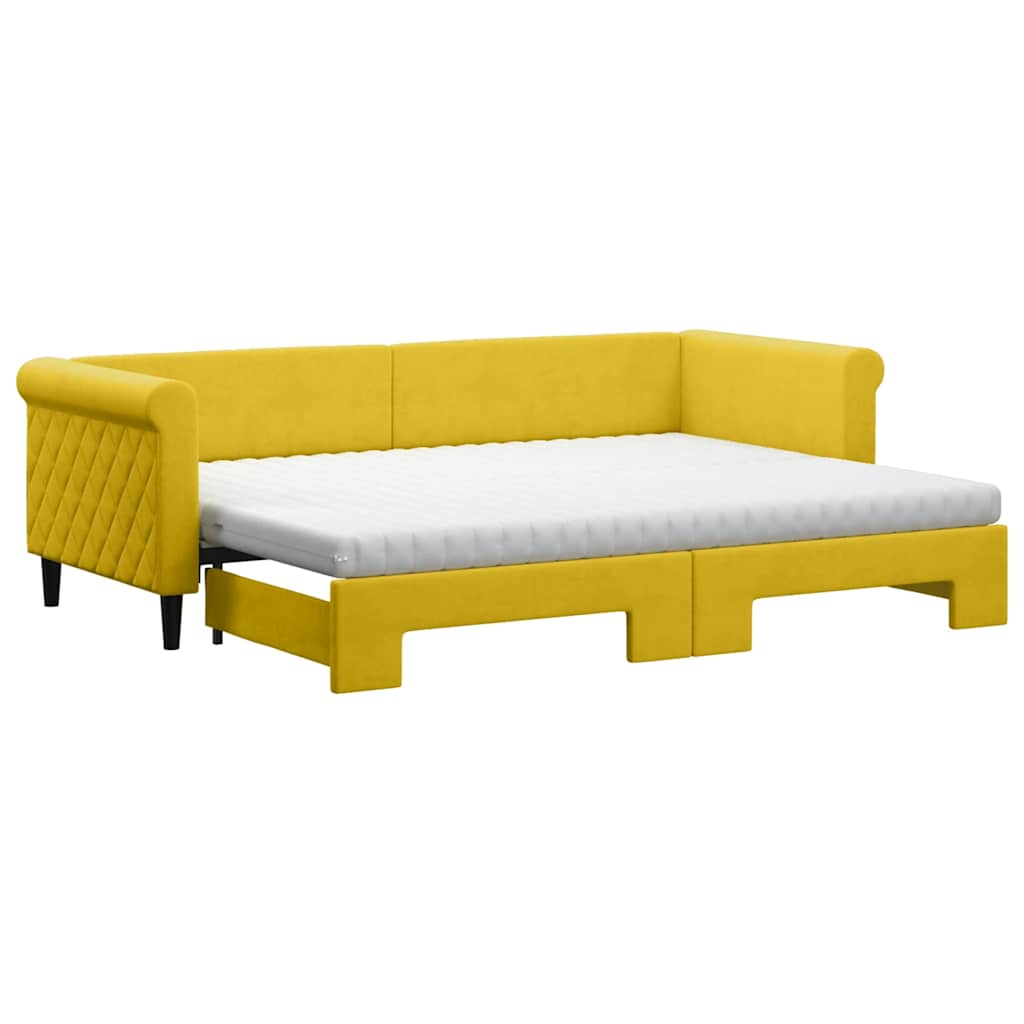 vidaXL Sofá-cama com gavetão e colchões 80x200 cm veludo amarelo