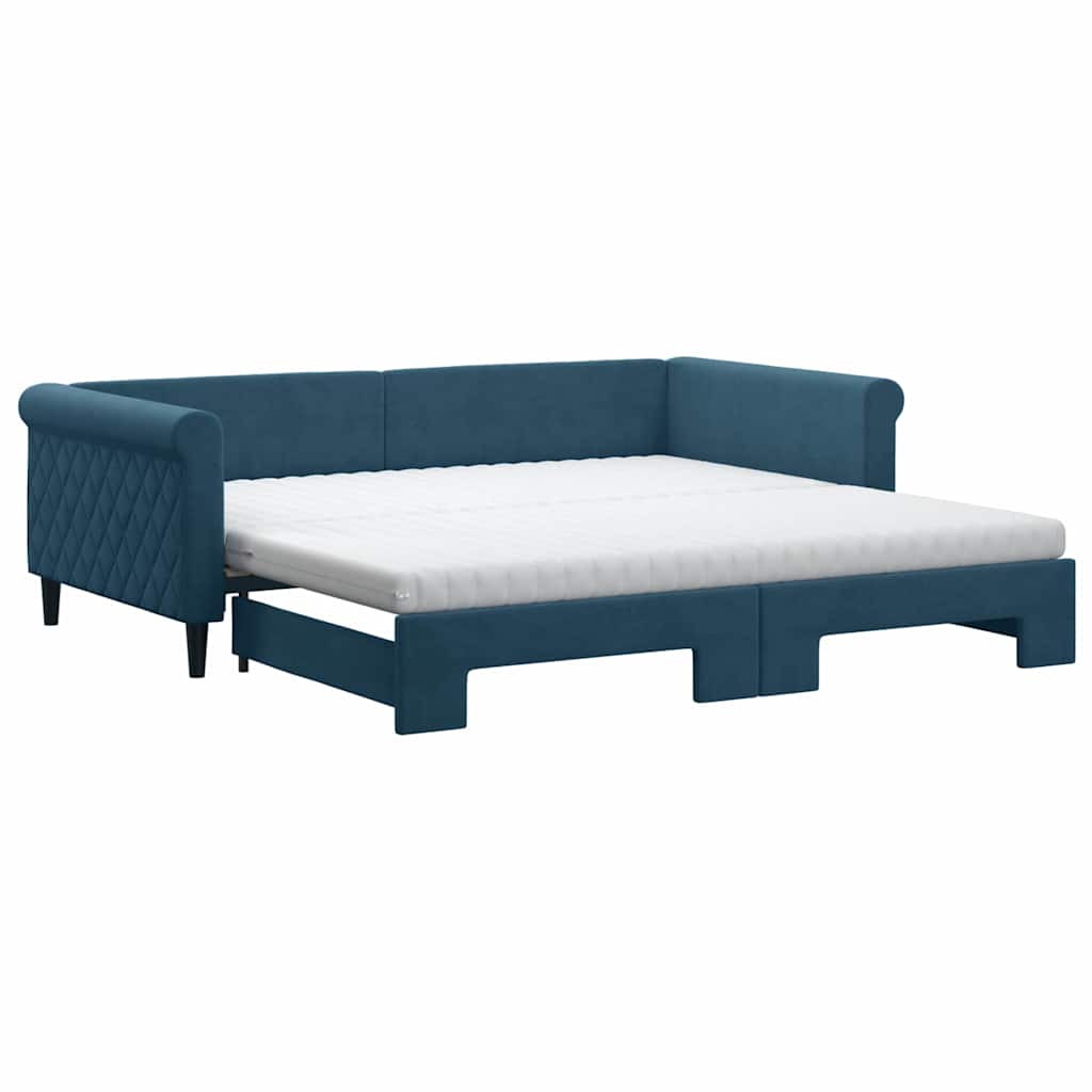 vidaXL Sofá-cama com gavetão e colchões 100x200 cm veludo azul