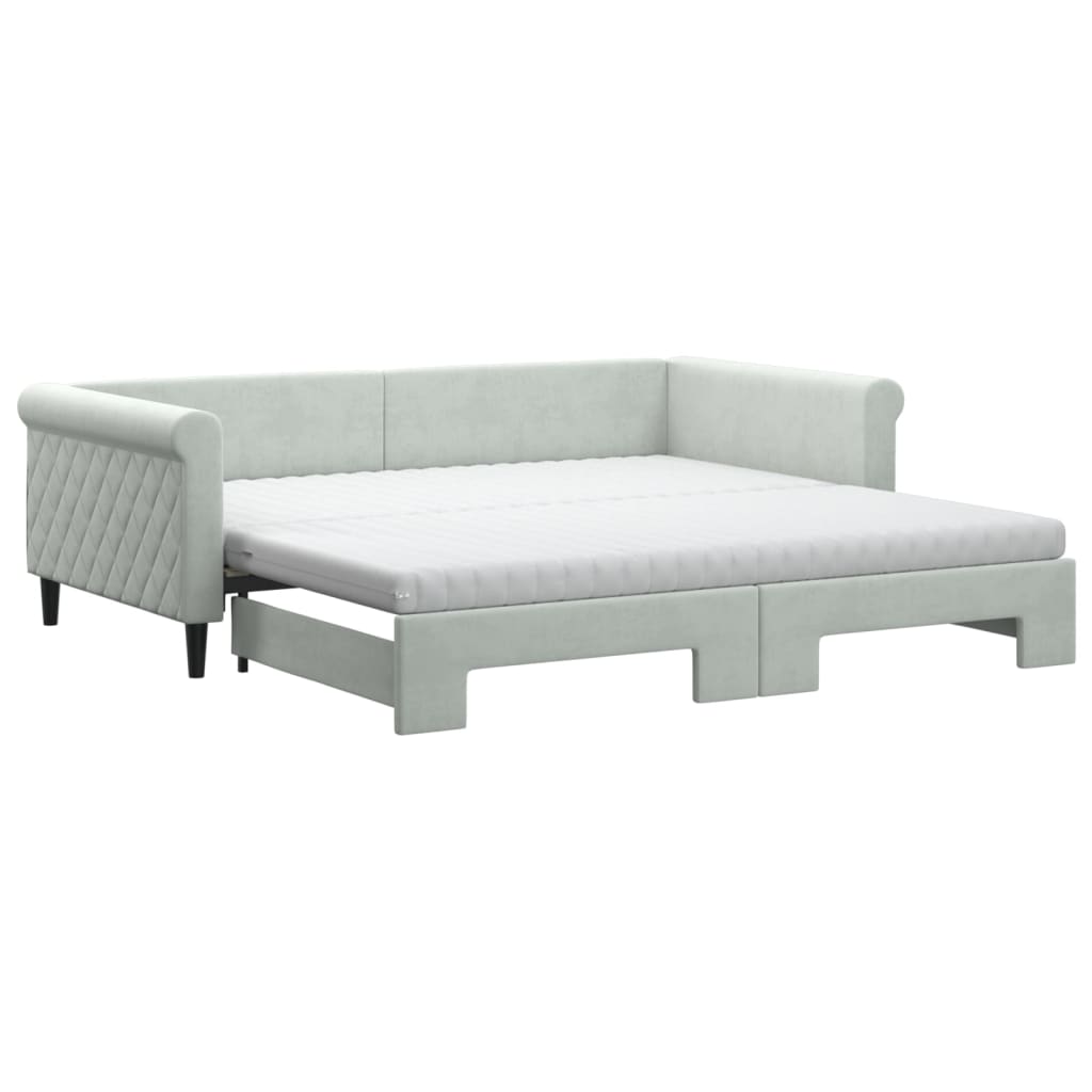 vidaXL Sofá-cama c/ gavetão e colchões 100x200cm veludo cinzento-claro